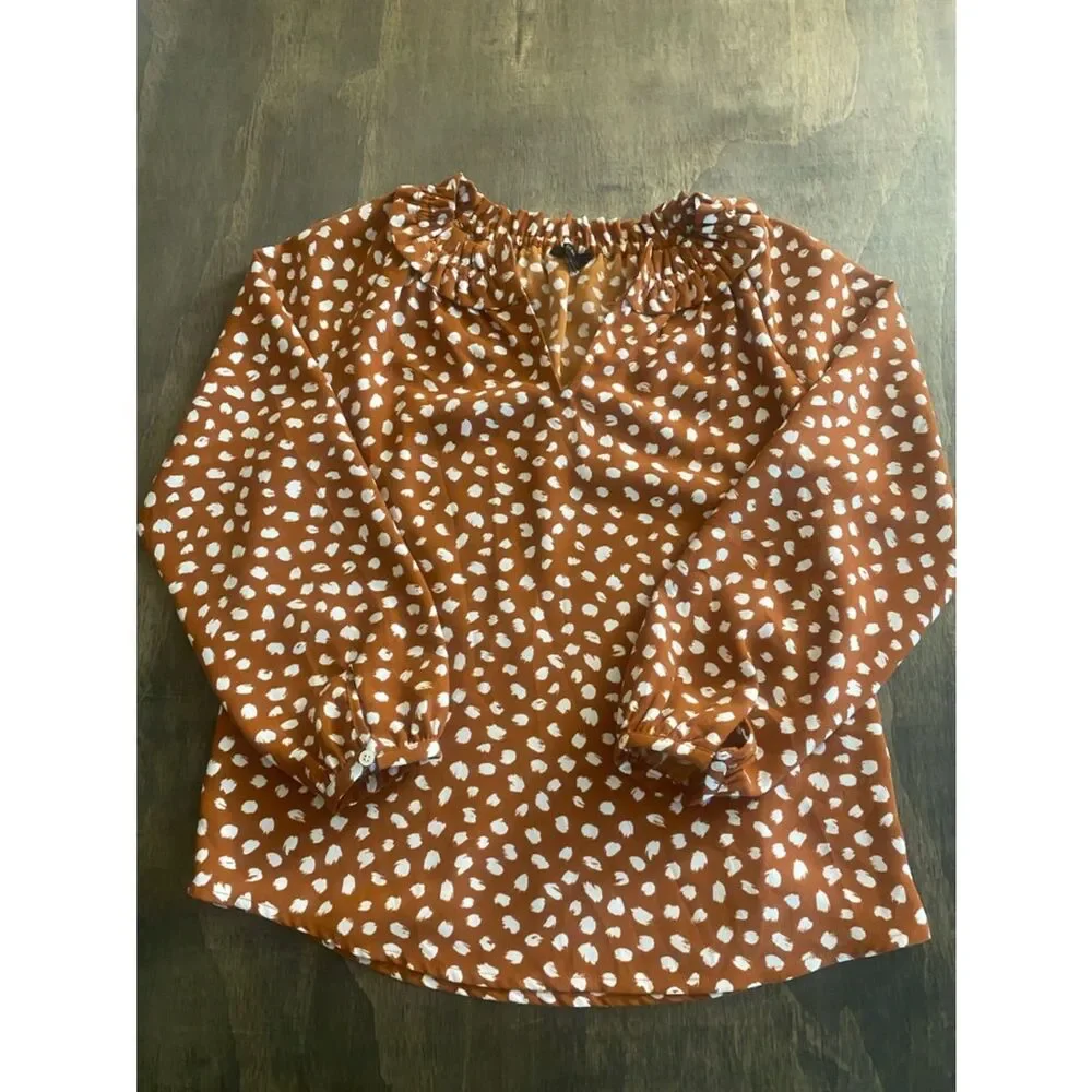 J. Crew Rust Brown Dot Print Long-Sleeve Blouse